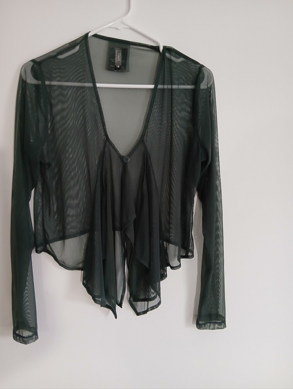 Sympli Sheer Dark Green Draped Mesh Cardigan